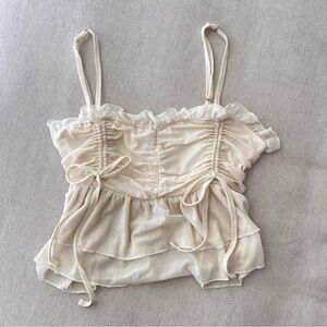 Aster Fairy Core Whimsigoth Ivory Layered Mesh Spaghetti Strap Summer Top Large